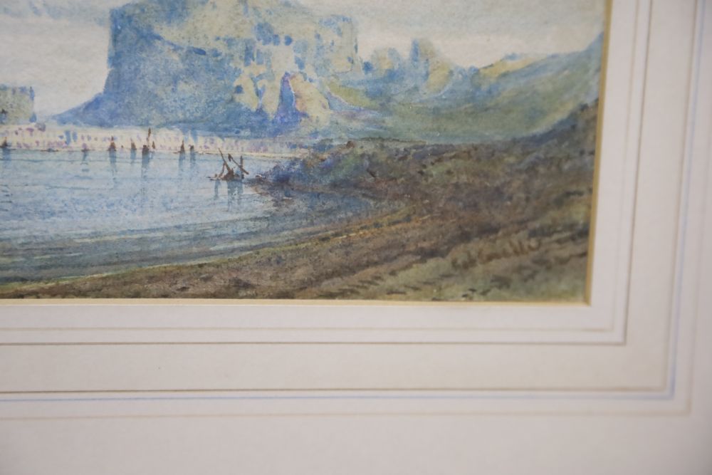 Gabriel Carelli (1820-1880), watercolour, Italian coastal landscape, signed, 12 x 26cm